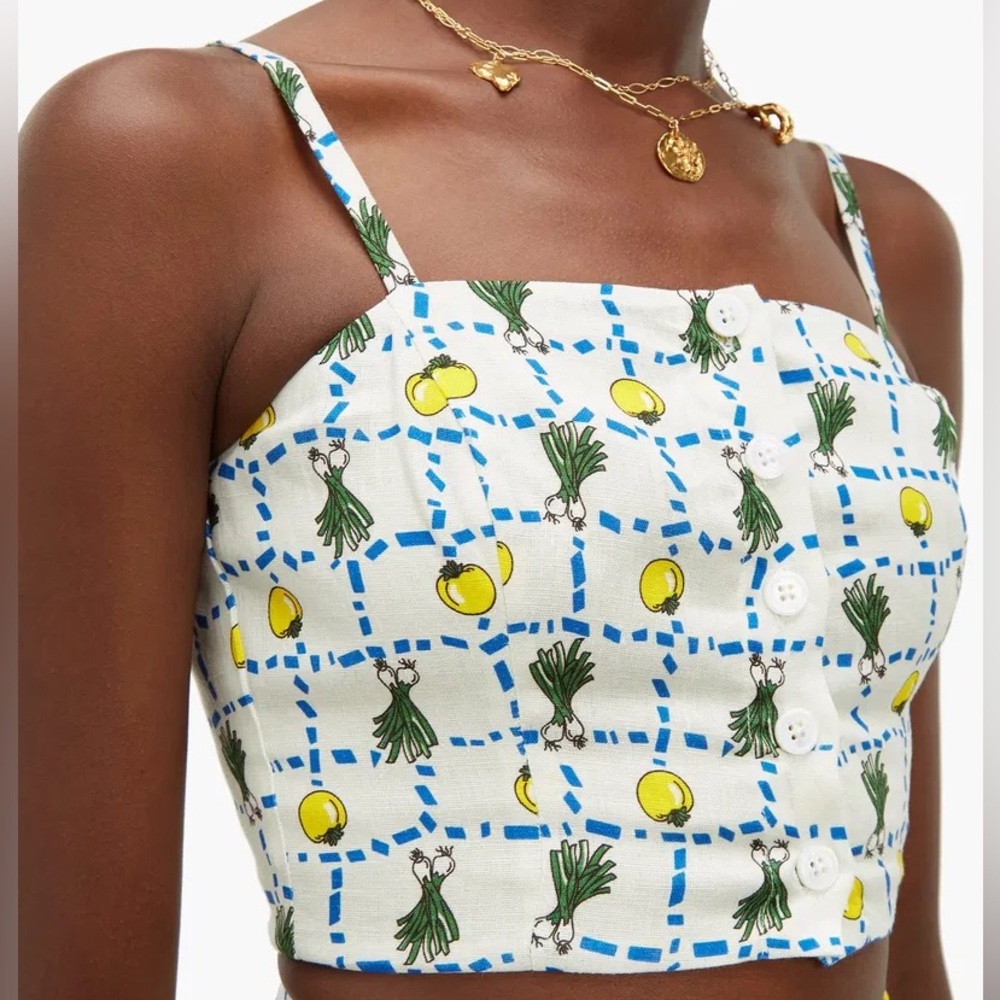 STAUD Linen Printed Crop Top | Spring Cottagecore Chic | Size M